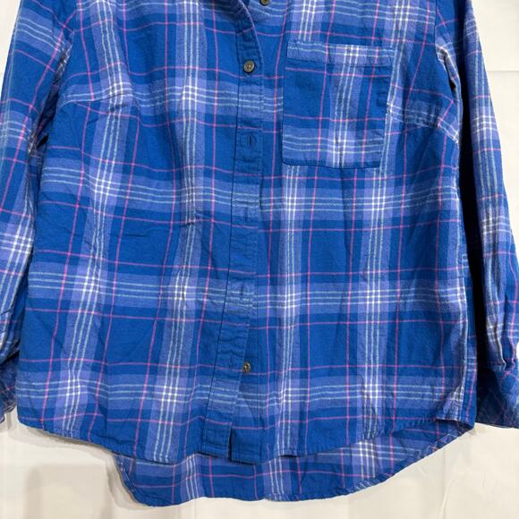 Style & Co Blue Plaid Flannel Button Down Sz MP - Picture 4 of 12